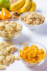 cereals with milk on white background