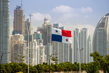 Panamanian flag waving in the city of Panama
