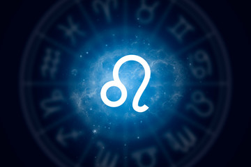 Zodiac sign Leo on a background of the starry sky. Illustration for horoscope
