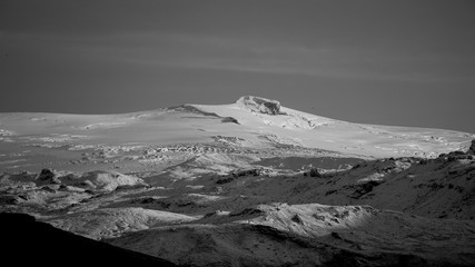 Cold and snow-covered mountain tops of Iceland. 