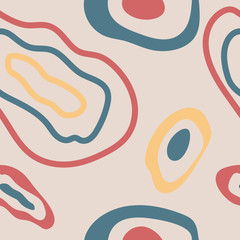 Hand-drawn abstract 
seamless pattern. 
Various shapes of pastel colours