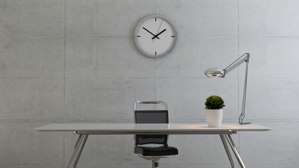 Fototapeta na wymiar Workspace table with concrete wall realistic 3D rendering