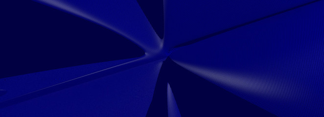 Ultra wide image made of DARK BLUE monochromic 3D curved abstract background image made of plain spotted patterns with shadow