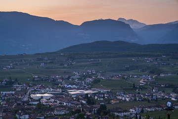 View of Appiano in South Tyrol in northern Italy from the Gleifkirche monastery.