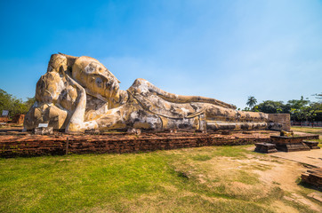 Lotus Flowers Supporting the Reclining Buddha's Head at Wat Lokaya Sutha, Phra Nakorn Sri...