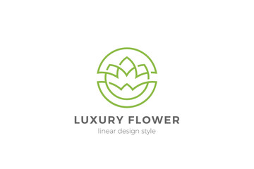 Flower Garden Floral Logo Circle shape design Linear Outline Luxury style. Cosmetics Fashion SPA Beauty salon Jewelry Boutique Wedding Logotype icon symbol abstract.