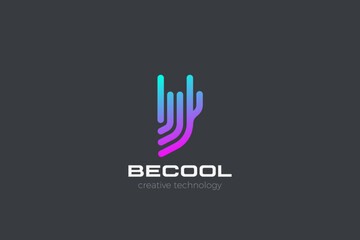 Cool technology Logo design abstract vector template icon. Silhouette vector illustration outline linear style Rock hand gesture