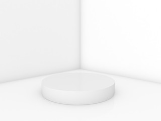 Mock up white round podium on a white background. 3d render illustration.
