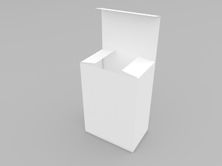 Empty white cardboard box for products on a gray background. 3d render illustration.