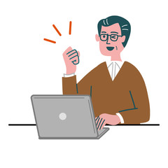 男性　主夫　パソコン　ガッツポーズ