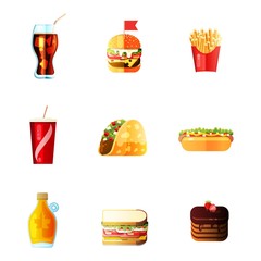 Icons Set lunch Hot Dog French Fries Soda