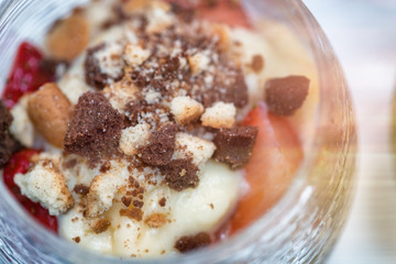 Tiramisu with strawberries and cream