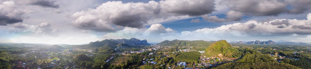 Fototapeta na wymiar Panoramic aerial view of Ao Nang countryside, Thailand. Province of Krabi