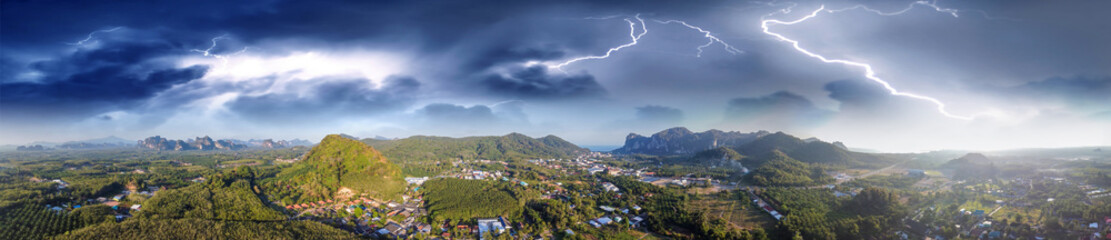 Fototapeta na wymiar Panoramic aerial view of Ao Nang countryside, Thailand. Province of Krabi