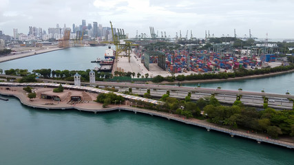 Fototapeta na wymiar Aerial view of Sentosa Island and resorts, Singapore