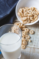 cereal rings with a glass of milk