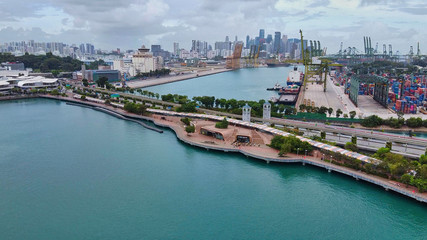 Aerial view of Sentosa Island and resorts, Singapore