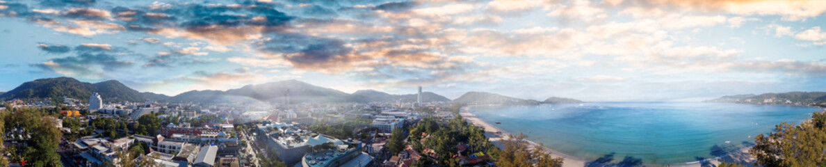 Beautiful aerial view of Patong Beach coastline in Phuket, Thailand