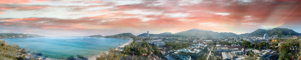 Naklejka premium Amazing aerial view of Patong Beach and Phuket skyline, Thailand