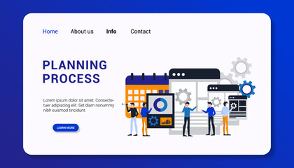 planning process landing page template with group human business concept flat design vector illustration