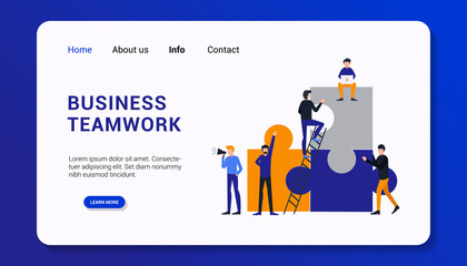 Obraz na płótnie Canvas business teamwork landing page template with group human business concept flat design. vector illustration