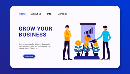 grow your business landing page template with group human business concept flat design. vector illustration
