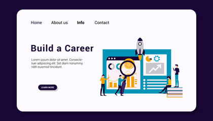 build a career landing page template with group human business concept, flat design. vector illustration