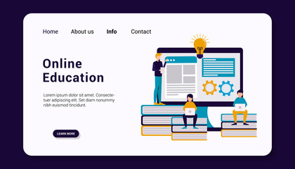 online education landing page template with group human business concept, flat design. vector illustration