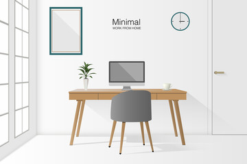 Desk room at home minimal style at day. work space from home. interior minimal style.
