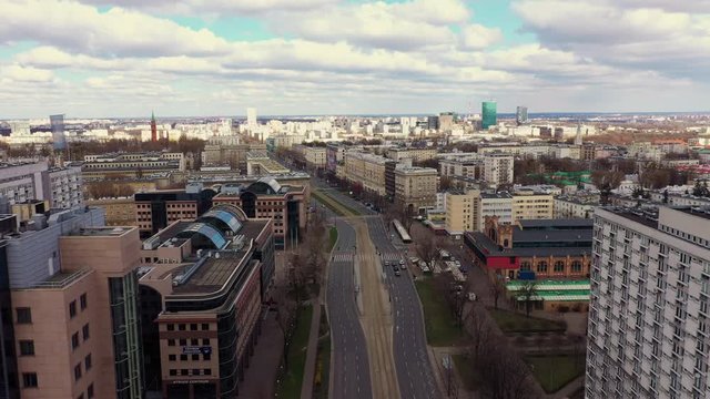 Drone footage of empty city of Warsaw during quarantine Covid19