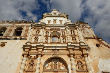 Colonial Style Churche Facade in Antigua at Sunset, Guatemala.