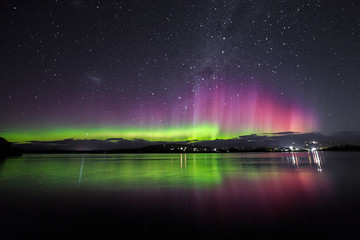 Breathtaking view of Australia aurora photo taken in Mersey River, East Devonport, Tasmania, Australia.