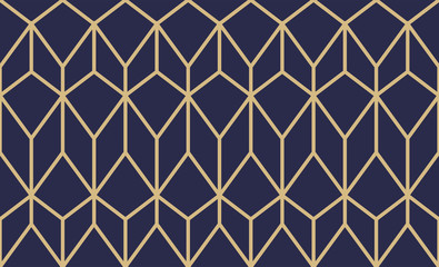 Geometric abstract ornamental pattern. Seamless vector background. Dark blue and gold texture. Graphic modern pattern