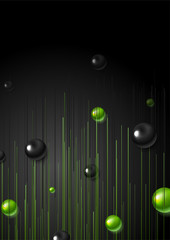 Green black abstract tech corporate background with glossy spheres and lines. Vector flyer design