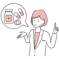 手描き1color  女医 薬剤医師　薬の紹介
