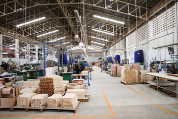 factory interior and wooden furniture process department 