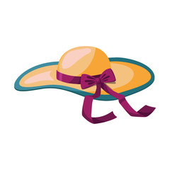 Beautiful beach hat. Summer sun hat. Vector Illustration in cartoon style isolated on white background.