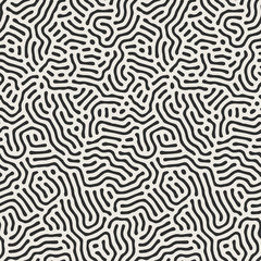 Vector seamless black and white organic rounded maze lines pattern. Abstract background in biological style