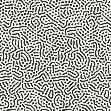 Vector seamless black and white organic rounded maze lines pattern. Abstract background in biological style © kokoshka