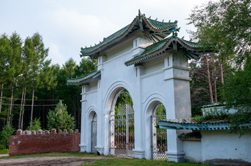 Russia, Blagoveshchensk, July 2019: Chinese-style Back gate of a summer holiday home