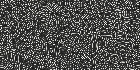 Fototapeta premium Vector seamless black and white wavy organic rounded shapes pattern. Abstract background