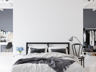 Wall mockup in scandinavian interior. Interior wall mockup. Wall art. 3d rendering, 3d illustration © Yuri-U