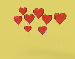 Naklejka na ściany i meble Red heart shaped balloons. 3D Rendering.