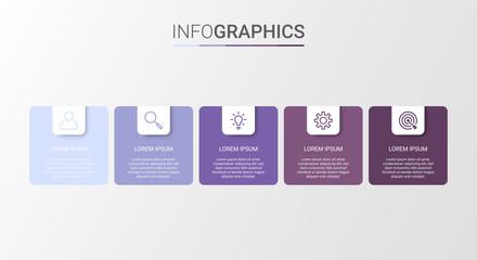 Business data visualization, infographic template with 5 steps on gray background, vector illustration