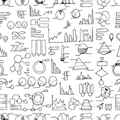Infographic doodle background seamless pattern. Drawing vector illustration hand drawn eps10