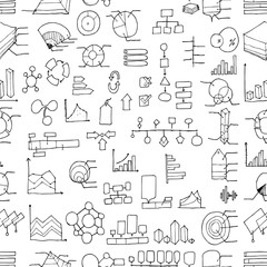 Infographic doodle background seamless pattern. Drawing vector illustration hand drawn eps10