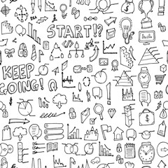 Business doodle background seamless pattern. Drawing vector illustration hand drawn eps10