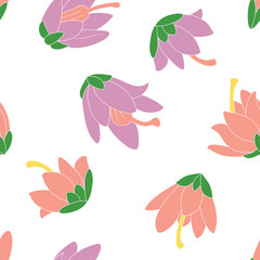 Purple and pink heather flowers seamless pattern background. Hand drawn summer floral pattern background. Great for wallpaper, textile, fabric, card, packaging, wedding design. - obrazy, fototapety, plakaty