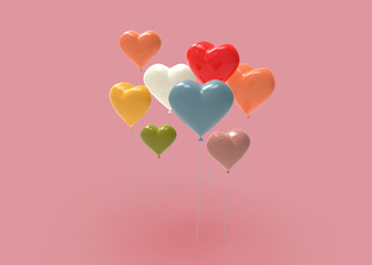 Fototapeta na wymiar Colorful heart shaped balloons. 3D Rendering.