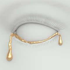 Eye and a golden tear. 3d rendering.